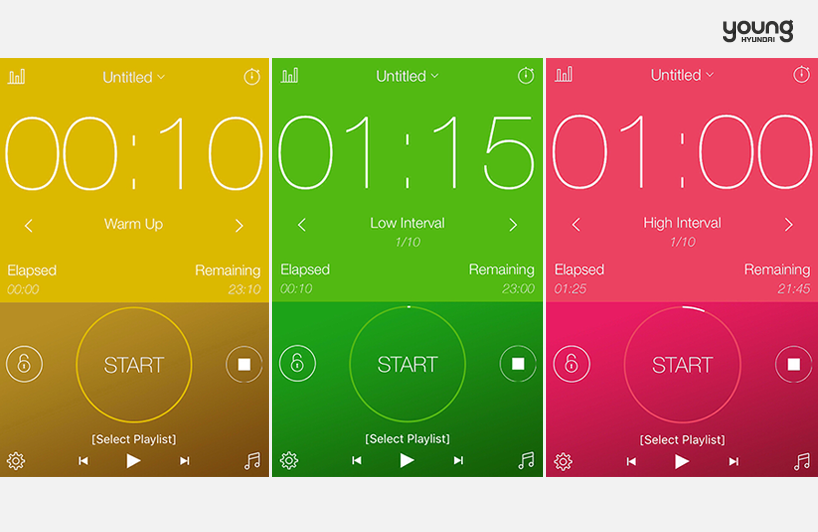 각 운동 별로 시간과 강도를 조절해주는 Interval Timer (출처:  Interval Timer 앱)