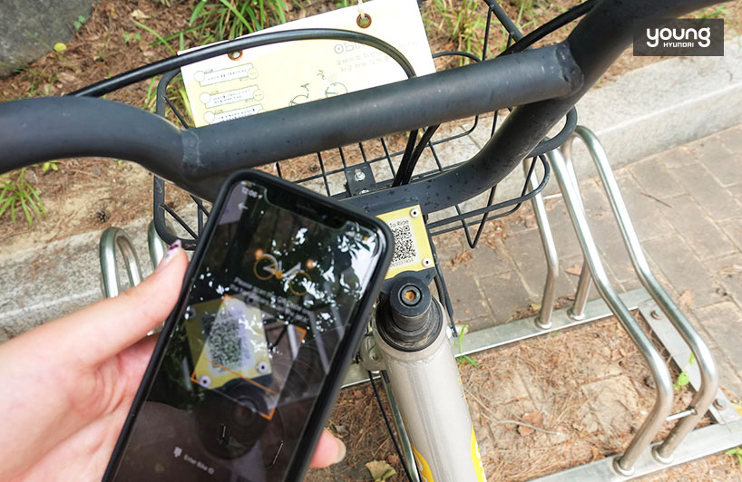 ▲ 오바이크 모바일 앱으로 자전거 QR코드를 승인한다